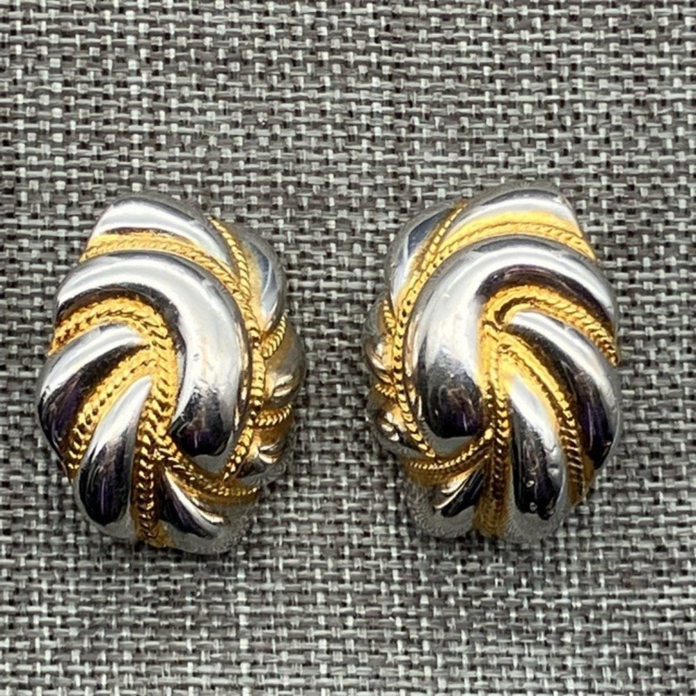 Clip On Earrings As Is Silver Knot Swirl Gold Rope Classic Vintage Retro Granny